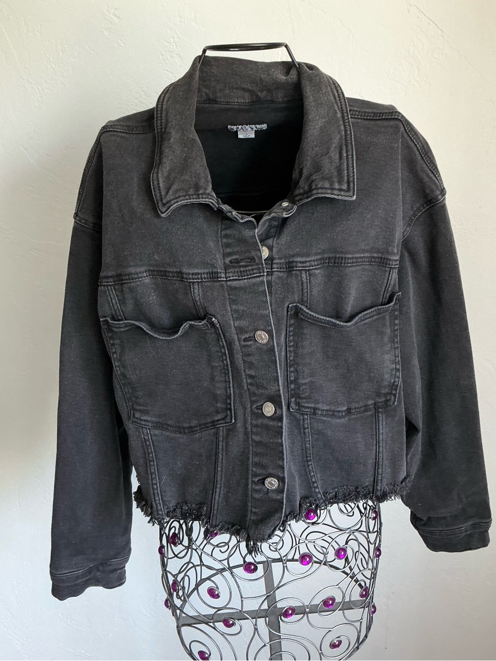 Ava & Viv Washed Black Cropped Denim Jacket